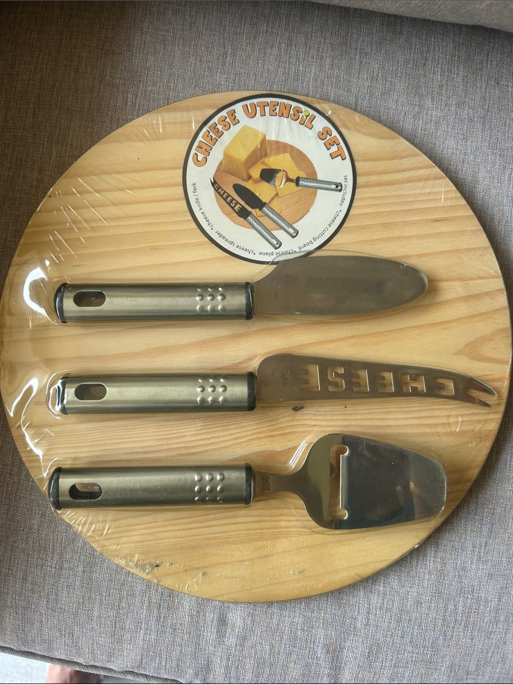 Stainless Steel Cheese Tool Set with Natural Wood Board - Silver